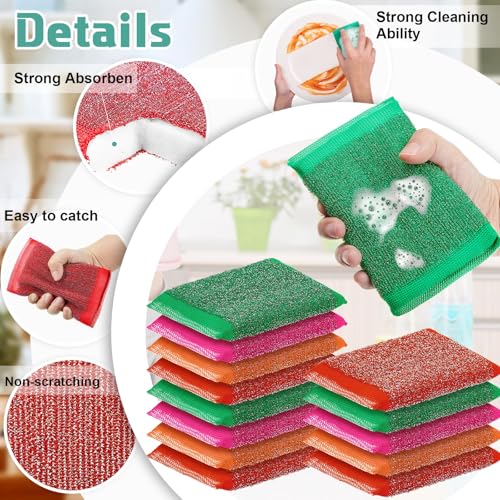 Thyle 24 Pack Steel Wool Scrubber Kitchen Sponges, Heavy Duty Non Scratch Metal Sponges, Reusable Cleaning Scrub Pads for Dishes, Pots, Pans, Sink and Tough Hard Stains (Vibrant Color) - color: Vibrant Color
