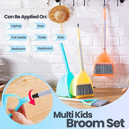 Roshtia 3 Pcs Mini Broom with Dustpan for Kids Broom and Dustpan Set Toddler Cleaning Set Boys Girls Small Cleaning for Kitchen Bathroom Pet (Yellow,Red,Green) - color: Yellow, Red, Green