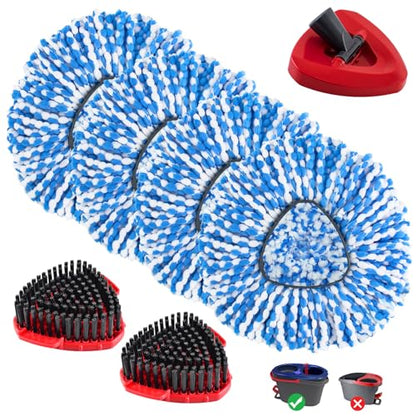 Spin Mop Replacement Head for O Cedar RinseClean 2-Tank System, Mop Heads Replacements for Ocedar, Includes 4 Microfiber mop Refills, 2 Scrubber Mopping Heads and 1 Mops Base (Not Include Bucket) - size: for Ocedar 2 Tank