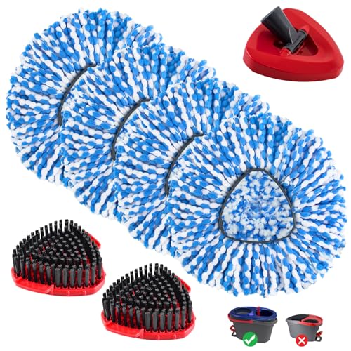Spin Mop Replacement Head for O Cedar RinseClean 2-Tank System, Mop Heads Replacements for Ocedar, Includes 4 Microfiber mop Refills, 2 Scrubber Mopping Heads and 1 Mops Base (Not Include Bucket) - size: for Ocedar 2 Tank