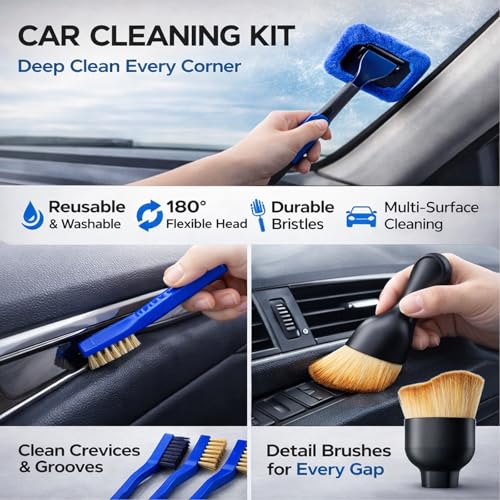 36Pcs Car Detailing Kit, Car Detailing Brush Set, Car Wash Cleaning Kit, Car Detailing Brushes, Professional Car Care Kit for Interior Exterior Wheels, Blue - color: Black