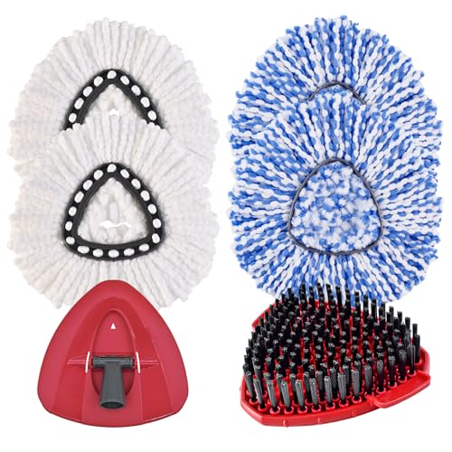 Mop Heads Replacements for O Ceda,Mop Replace Head for Oceda Easywring 1 Tank,4 Spin Mop Replacement Head 1 Scrub Brush and 1 Base Deep Cleaning & Machine Washable - color: Blue+white