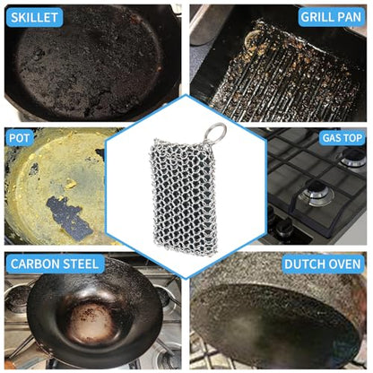 Herda Chain Mail Cast Iron Cleaner Scrubber,316 Chainmail Pan Scrubber Metal Cleaning Brush, Pad, Sponge Scraper to Clean Skillet,Dutch Oven, Wok,Grill Griddle,Chain Link Scrub Brush Pot Care Kit - color: Charcoal Grey