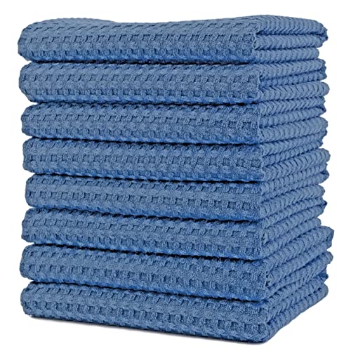 POLYTE Ultra Premium Microfiber Kitchen Dish Hand Towel Waffle Weave, 8 Pack (16x28 in, Blue) - color: Blue, size: 16x28 in