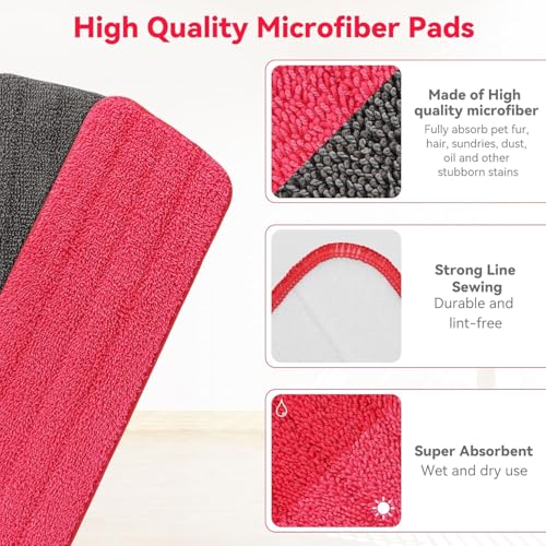 16.5 inch Microfiber Mop Pads for Rubbermaid Reveal Spray Mop and Any 16.5" Flat Mop - 6 Pack 13''-15'' Spray Mop Pad Reusable Washable Replacement Refills - Red & Grey - color: Grey and Red - 6pack