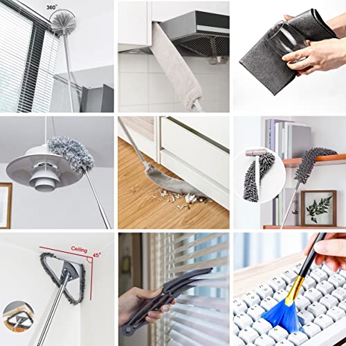 Duster Household Cleaning Supplies Kit 16pcs Microfiber Feather Duster 100in Extension Pole Reusable Bendable Cobweb Duster Window High Ceiling Fan Gap Cleaner