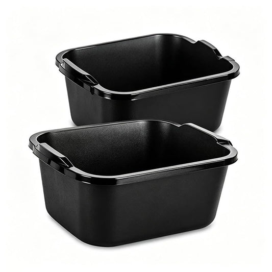 Wash Basin and Dish Pans for Kitchen Sink, 18 Qt Plastic Laundry Tub for Home Cleaning, Portable Water Bucket for Camping, Gardening and Dishwashing, Black, 2 Pack