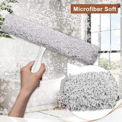 Shower Squeegee for Glass Doors & Microfiber Scrubber Kit 11Inch Window Washing Tools with Non-Slip Handle and Adhesive Hook - color: White+grey