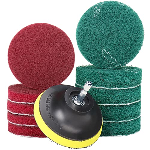 3 Inch Drill Brush Power Scouring Pads - Heavy Duty Tub and Tile Cleaner - Household Cleaning Kit Includes Drill Attachment, 5 Red, 5 Stiff Green Scrubber Pads - size: 3 Inch Set