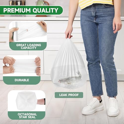 Biodegradable 6 Gallon Trash Bags Unscented - 200 Counts Compostable Medium Size Garbage Bags Durable & Strong Bulk Clear White Waste - style: Bio-White-6Gal200