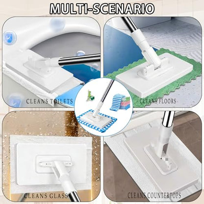 Quick Grip Mini Mop, Zero Touch MiniMop, Disposable Clip Mopstick Reusable Cloths, Retractable Gap Dust Cleaner Flat Mops with Locking Head & Sweeping Cloths (1*mop+10*Cloth)