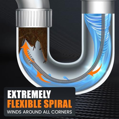 Threlaco 25 ft Drain Auger Plumbing Snake for Heavy Deep Blockages 3/8" Diameter Flexible Plumbing Cables Drain Snake for Kitchen Bathroom Shower Sink Cleaning Drainage Clogs - size: 25 Ft, 3/8" Diameter