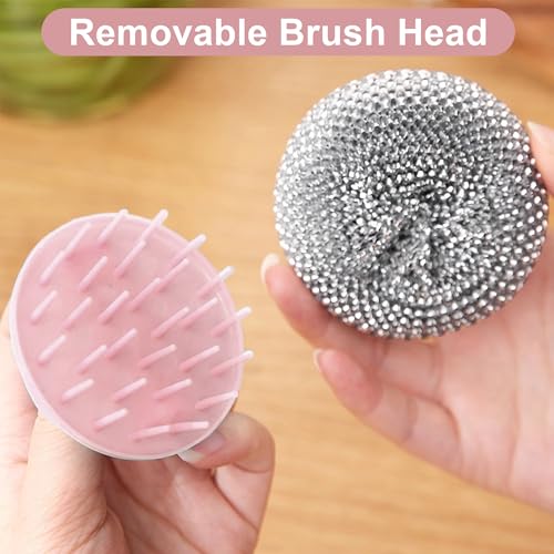 Stainless Steel Scrubbers for Kitchen and Bathroom 2 Pack, Heavy Duty Scouring Pads for Pots, Pans, Sink, Grill, Oven, Steel Wool Cleaning Pads for Dishes and Surfaces Pink