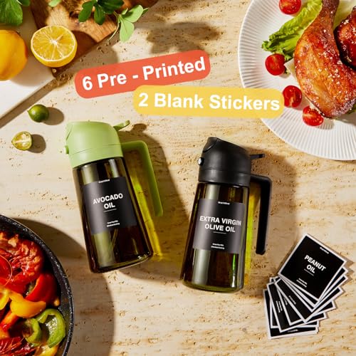 CXINYI - 16oz/470ml Olive Oil Dispenser for Kitchen with Stickers - 2 in 1 Olive Oil Sprayer for Cooking, Air Fryer, and Salad, Black&White (Light-Proof Kitchen Gadget) - color: Black&White