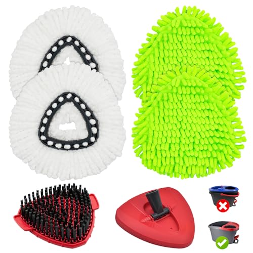 Mop Head Replacement for O Cedar, Spin Mop Replacement Head for Ocedar Easywring 1 Tank System, Mop Heads Includeds 4 Mop Replacement Heads , 1 Spin Scrub Brush & 1 Base - color: 4 White&green Mop Heads&1 Scrubber Mop Head&1 Mop Base, size: 1 Tank
