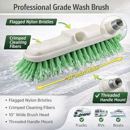 Hi-Tech 10” Bi-Level Super Soft Car Wash Brush – Non-Scratch Soft Bristle Cleaning Brush for Cars, Trucks, Boats & RVs, Multi-Surface Exterior Brush with Threaded Handle Compatibility