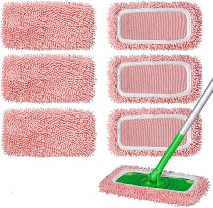6Pcs Reusable Microfiber Mop Pads Compatible with Swiffer Sweeper, Wet and Dry Flat mop Cover, Replacement Sweeping Mopping pad Refills for Surface/Hardwood Floor Cleaning - color: Pick