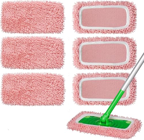 6Pcs Reusable Microfiber Mop Pads Compatible with Swiffer Sweeper, Wet and Dry Flat mop Cover, Replacement Sweeping Mopping pad Refills for Surface/Hardwood Floor Cleaning - color: Pick