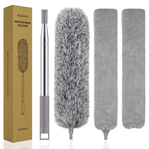 SetSail Dusters for Cleaning 100-inch Extra-Long Gap Duster with Extension Pole Bendable Microfiber Head Washable Ceiling Fan Cleaner Duster for High Ceilings, Floor - color: Gray, size: Gap Duster Set