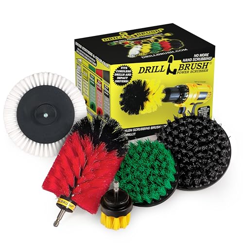 Drillbrush Multi-Surface Drill Brush Attachments Set for Car Interior, Bathroom, Flooring, Counters, Sinks, Siding, Garages, and More - Dishwasher Safe Drill Brush Car Detailing Kit Attachment Set - color: White, Yellow, Green, Red, Black
