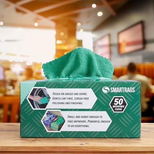 Arkwright Smart Rags Microfiber Cleaning Cloths, Pack of 50 in a Box, Lint Free 180 GSM Reusable Towels for Auto, Office and Household Cleaning, 12 x 12 in, Green - color: Green, size: 12 x 12 in