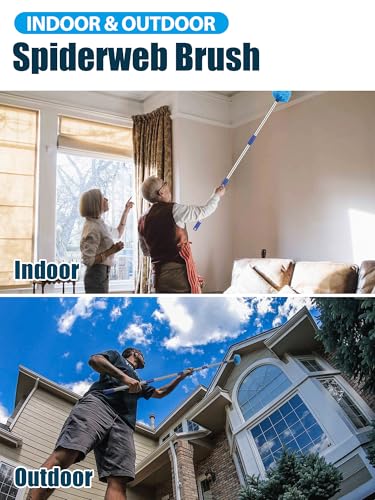 Cobweb Duster with Extension Pole, 10 ft Spider Web Brush for Outdoor House Cleaning, Cob Web Remover for High Ceilings Fans, Medium-Stiff Bristles Head, Adjustable Long Handle, Lightweight Cleaner - size: 10 FT