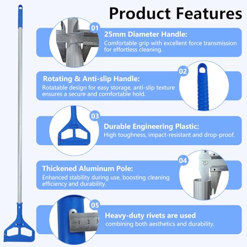 60 Inch Industrial Mop Handle Commercial mop Handle Heavy Duty Industrial mop Bucket mop Handles Heavy Duty Commercial mop Head Replacement and Handles mop Stick Replacement Mop Stick - color: Blue