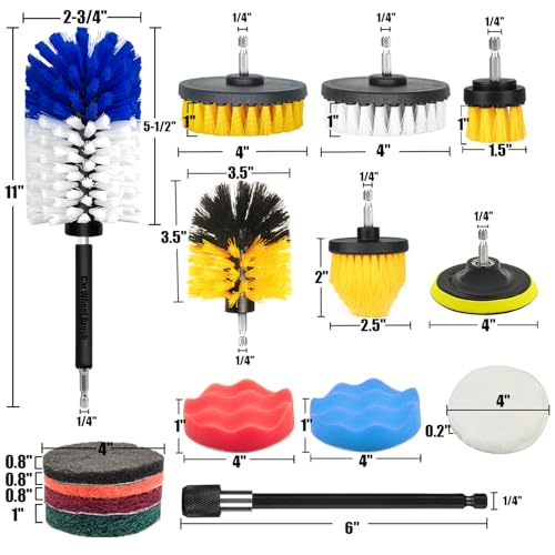 15Pcs Drill Brush Attachment Set, Drill Scrubber Brush Kit Include Soft Drill Wheel Brush, Scrub Pads, Sponge, Drill Cleaning Brush Attachment Set for Car, Bathroom, Tub, Tile, Floor, Grout, Boat - style: 15pcs