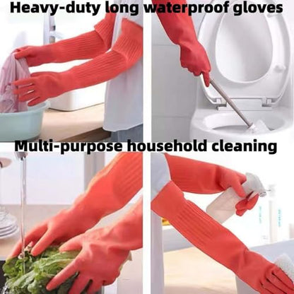 21.7inch Extra Long Latex Cleaning Gloves Waterproof Heavy Duty Rubber Reusable Dish wash Household Cleaning - color: Red