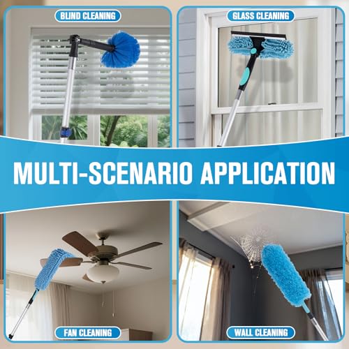 Cobweb Duster with Extension Pole, 20Ft Ceiling Fan Cleaner Duster, High Ceiling Duster Kit with 5-12Ft Telescoping Extension Pole, Long Handle Duster for High Ceilings, Window Washer Kit