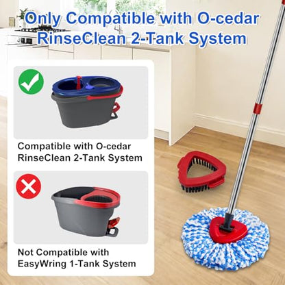 Mop Head Replacement Compatiable with Ocedar RinseClean 2-Tank System, Mircofiber Mop Heads Refill and Scrub Brush for O Cedar Rinseclean Spin Mop, 6 Pack Mop Refills & 2 Scrub Head for Floor Cleaning - color: 6 Pieces Blue Heads & Base & Brush