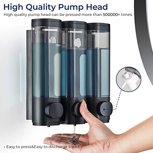 Pollock Shampoo and Conditioner Dispenser Wall Mounted, Shower Soap Dispenser 2 Chamber No Drill, Shampoo Dispenser for Shower, Body Wash Dispenser for Bathroom, Large Capacity, (Black 3 Chamber) - color: Black 3 Chamber