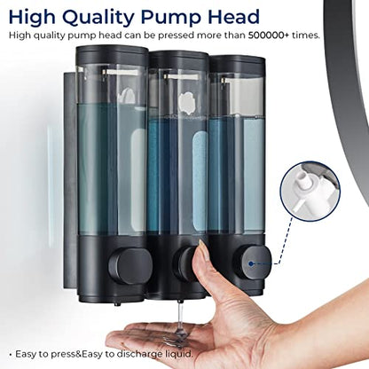 Pollock Shampoo and Conditioner Dispenser Wall Mounted, Shower Soap Dispenser 2 Chamber No Drill, Shampoo Dispenser for Shower, Body Wash Dispenser for Bathroom, Large Capacity, (Black 3 Chamber) - color: Black 3 Chamber