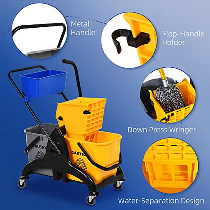 Heavy-Duty Mop Bucket with Side-Press Wringer and Dual Water Separation for Efficient Floor Cleaning at Home or Work