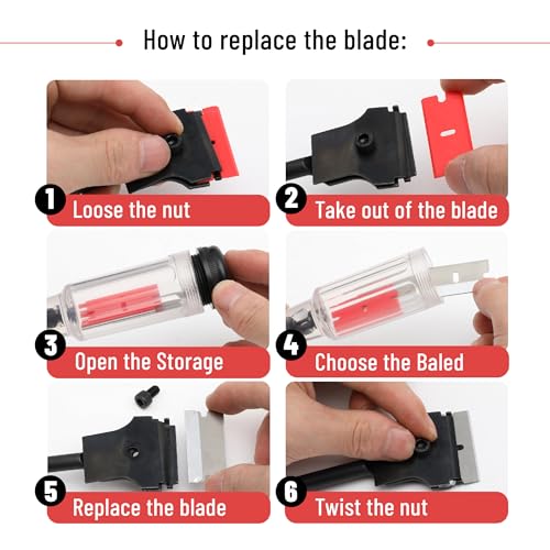 Bates- Long Reach Extension Scraper, 11-Inch Razor Scraper Tool | With Extra 3 Double Edged Plastic & 3 Metal Blades Long Handle Window Scraper for Paint Removal Glass Cleaning & Surface Work
