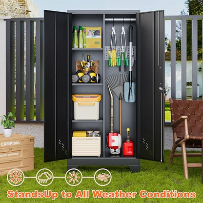 Storage Cabinet 61" H, Metal Outdoor Sheds with Shelves for Tools Storage, Cleaning Supplies Closet with Removable Pegboard for Outdoor, Garage, Utility Room
