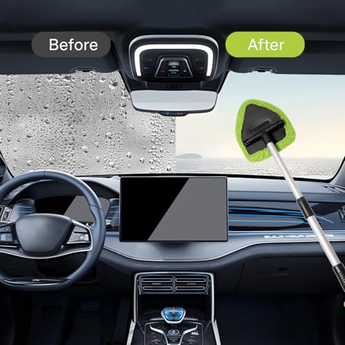 Qydipclin 10pcs Windshield Cleaner Tool, Car Window Cleaning Wash Kit with 4 Reusable Microfiber Pads 1 Spray Bottle and Extendable Handle Auto Glass Wiper Kit, Multicolor - color: Blue & Green & Gray & Red