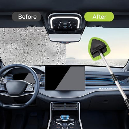 Qydipclin 10pcs Windshield Cleaner Tool, Car Window Cleaning Wash Kit with 4 Reusable Microfiber Pads 1 Spray Bottle and Extendable Handle Auto Glass Wiper Kit, Blue&Green - color: Blue & Green