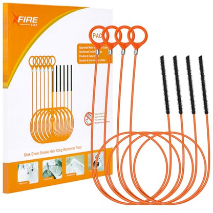 50 Inch Anti-break Metal Drain Snake, Hair Clog Remover, Drain Cleaner Tool with Nylon Coating Sink Snake, Clog Remover for Shower, Bathroom Sink Tub (4 Pack) - color: Orange-N-50IN