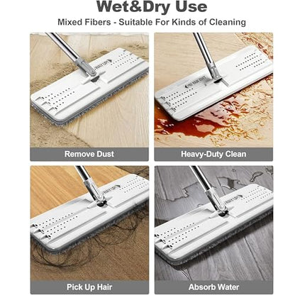 Mop and Bucket Set Self Wringing System – Separate Clean & Dirty Water, 360° Rotating Flat Mop, 2 Reusable Microfiber Pads, Hands Free Wet & Dry Cleaning for Hardwood Tile Laminate – Vallary