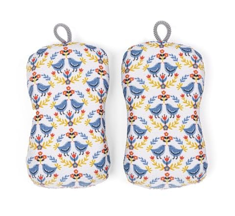 MÜkitchen Premium Microfiber Sponge Set for Dishes and Cleaning, 2 Pack, Printed (Scandi Birds) - color: Scandi Birds