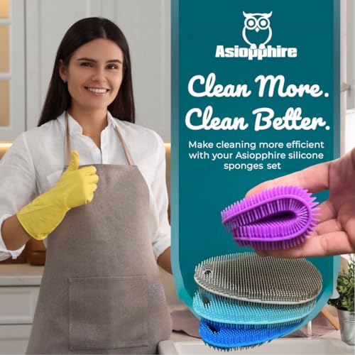 Food Grade Silicone Dish Scrubber - BPA-Free Kitchen Scrubbers for Dishes and Housecleaning (4-Pack Ovals) - color: 4 Ovals
