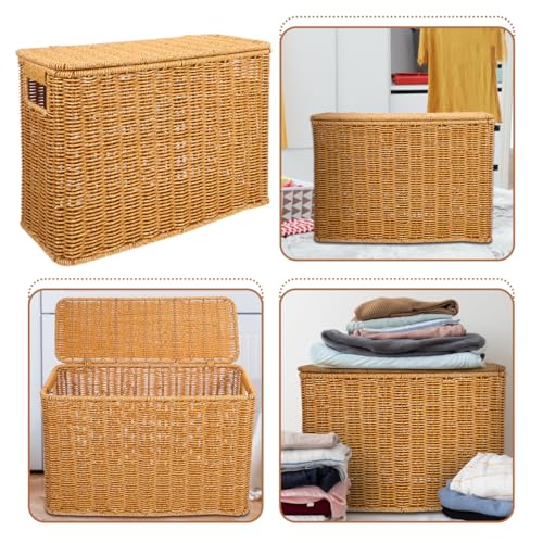 UPKOCH Woven Basket with Lid and Handle Narrow Tall Storage Box 15 Inch Decorative Organizer for Magazines Toys and Household Sundries Portable and Lightweight