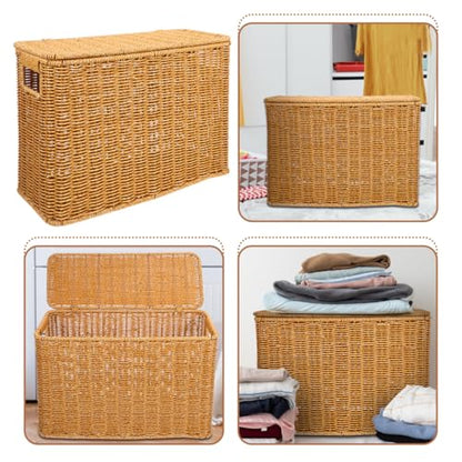 UPKOCH Woven Basket with Lid and Handle Narrow Tall Storage Box 15 Inch Decorative Organizer for Magazines Toys and Household Sundries Portable and Lightweight