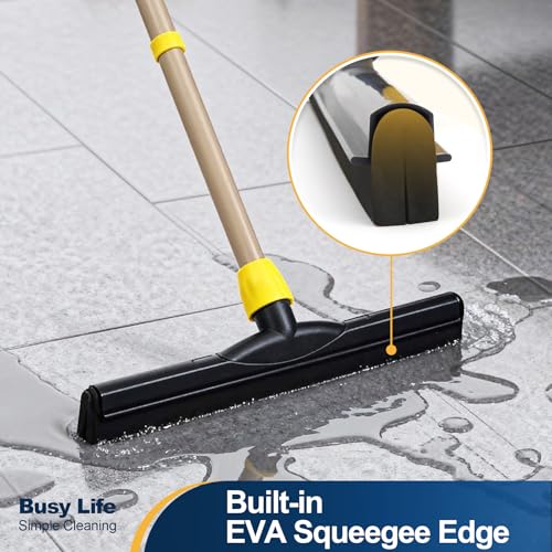 Yocada Floor Squeegee Scrubber Adjustable Telescopic Pole Heavy Duty Household Broom EVA Foam Blade for Garage Courtyard Shower Bathroom Floor Marble Glass Tile Water Foam Cleaning - size: 1 Count (Pack of 1)