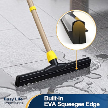 Yocada Floor Squeegee Scrubber Adjustable Telescopic Pole Heavy Duty Household Broom EVA Foam Blade for Garage Courtyard Shower Bathroom Floor Marble Glass Tile Water Foam Cleaning - size: 1 Count (Pack of 1)