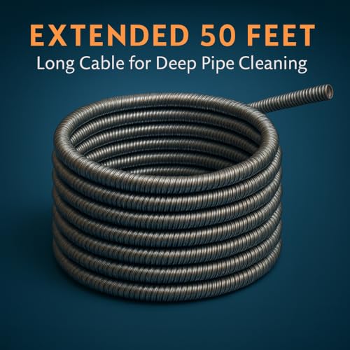 50 FT Drain Snake Hair Drain Clog Remover, Manual Or Powered, Plumbing Snake With Drill Adapte,Unclog Sink Drain Tool, Drain Auger for Toilet、Shower、Kitchen、Sink, No Auto Retract Or Feed, Blue - color: Blue