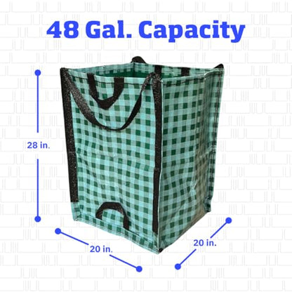 DURASACK Heavy Duty Home and Yard Bags 48-Gallon Reusable Self-Standing Lawn and Leaf Bags Garbage Can with Reinforced Handles, Gingham Green - color: Gingham Green
