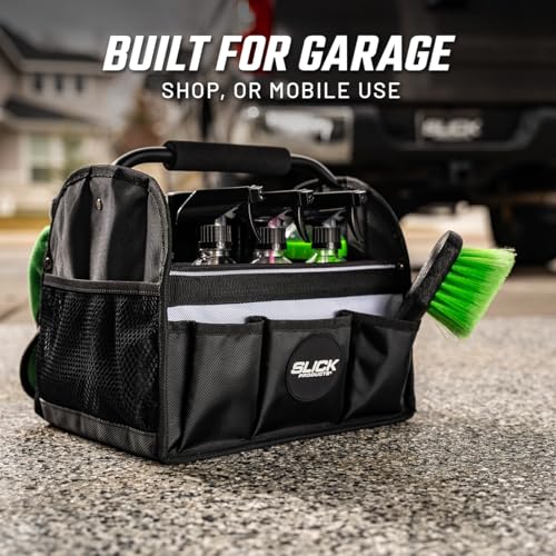 Slick Products Mobile Detailing Storage Caddy – Car Wash Organizer Tote for Detailing Supplies, Tools & Cleaning Products – Heavy-Duty Portable Storage with Carry Handle