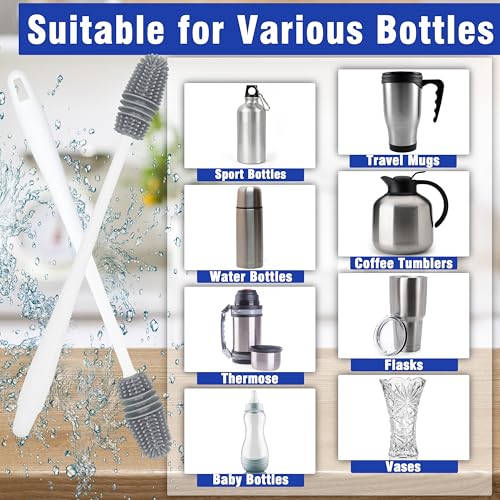 2 Packs Long Handle Bottle Brushes, Water Bottle Cleaner for Washing Narrow Neck/Mouth Bottle - color: White